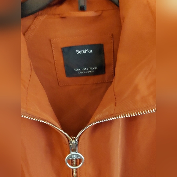 Bershka Orange Zipper Crop Jacket White Stripe Sz L Preppy Revival Tenniscore - Picture 3 of 13
